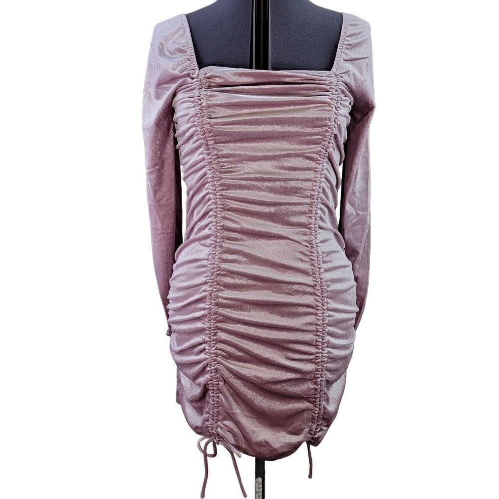 Wild Fable Ruched Light Mauve Velvet Bodycon Dress Sz XL